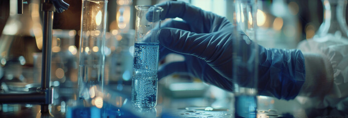 Scientist Holding Beaker of Blue Liquid