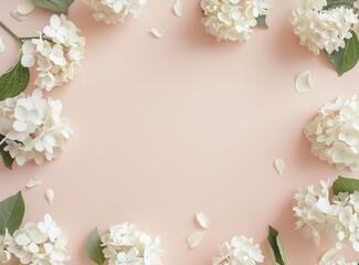 Pink Background With White Flowers and Leaves