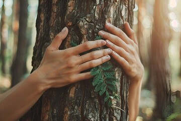 Hands embracing a tree. Concept for Environment Day