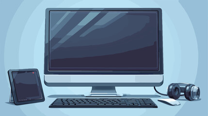 Realistic computer dark grey display with blank whi