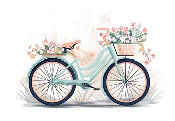 Illustration of an old bicycle with flowers in a basket