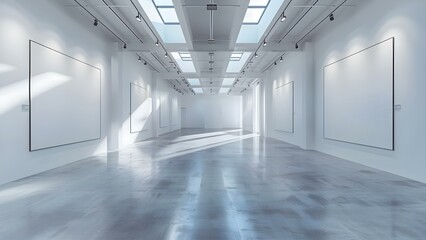 Realistic 8k photo of empty gallery room with white walls and spotlights. Concept Photography, Gallery, Space, Interior Design, Minimalistic