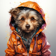 Watercolor Dog dressed in clothes, clipart Illustration, Generative Ai
