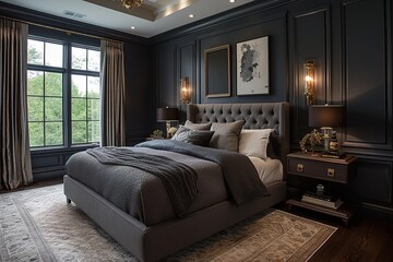 Grey interior of a bedroom