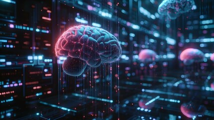  brain connected to the motherboard, abstract future technology concept illustration