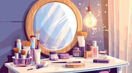 Realistic makeup mirror with bulbs vector illustrat