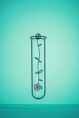 A surreal shot of a plant growing upside down in a test tube, defying gravity and challenging our perceptions of the natural world - obrazy, fototapety, plakaty