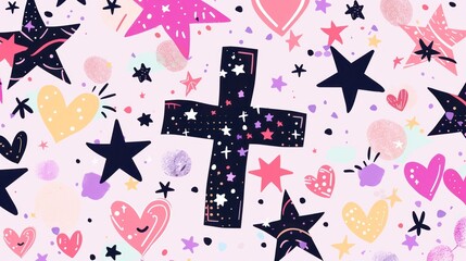 Cross with Heart Shaped Bokeh Design