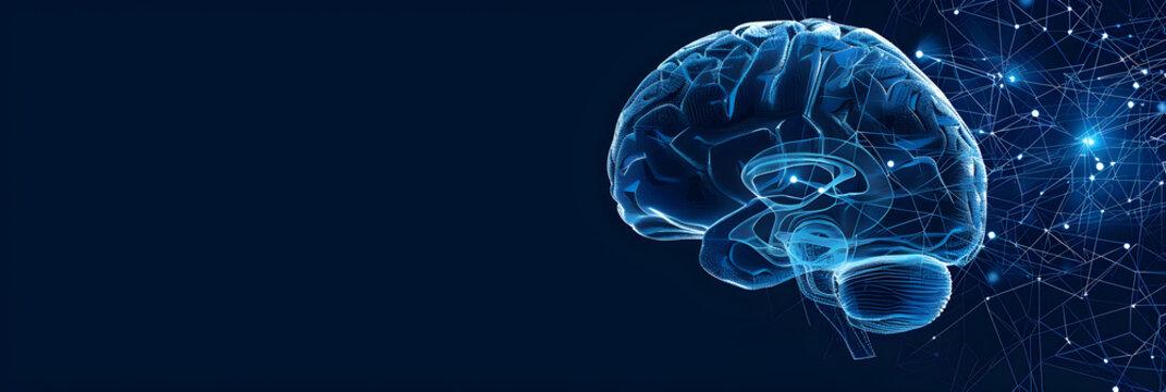 National stress awareness day or month background with a brain on a dark blue background, representing mental health and support for emotional well-being.