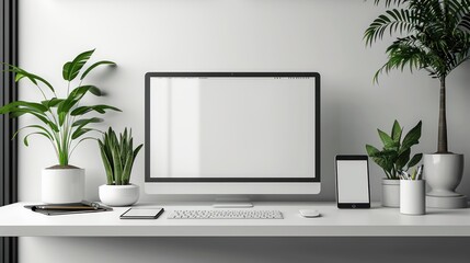 Mock-up of blank white laptop screen, tablet, and smartphone mockup, isolated on a gray background
