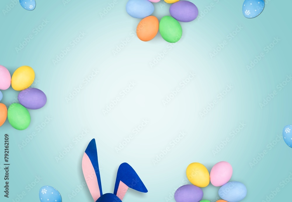 Wall mural Easter party background with bunny ears and eggs