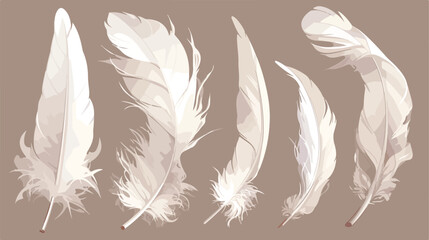 Realistic white feathers collection. Set of fluffy