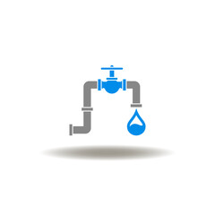 Vector illustration of tap or faucet with pipe. Icon of plumbing. Symbol of piping.