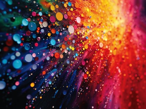 A close up of a vibrant rainbow-colored palette featuring a mesmerizing blend of dots and lines in a harmonious display of light and color.
