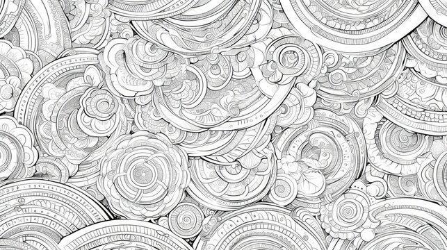 Discover the captivating Tracery pattern featuring intricate Mehndi designs set against an ethnic monochrome binary doodle texture Immerse yourself in the artful world of curved do