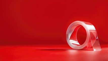 Transparent adhesive tape on red background