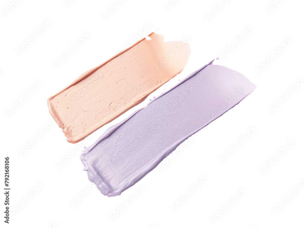 Wall mural Strokes of pink and purple color correcting concealers on white background