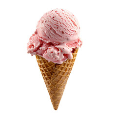 strawberry ice cream in a waffle cone, isolated