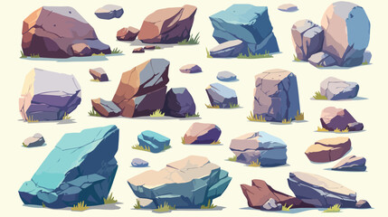 Rocks and stones elements collection set. Vector il - obrazy, fototapety, plakaty