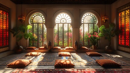 Modern Arabic Muslim Living Room Interior Design ai image