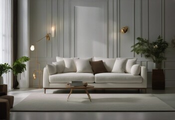 Modern design room living linen sofa White interior