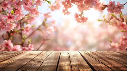 桜のフレームと木のテーブルトップの美しいイラスト