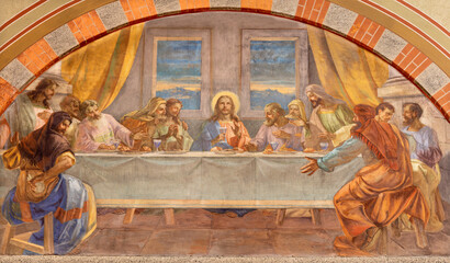 MILAN, ITALY - MARCH 6, 2024: The fresco of Last Supper  in the church Chiesa del Redentore by ...