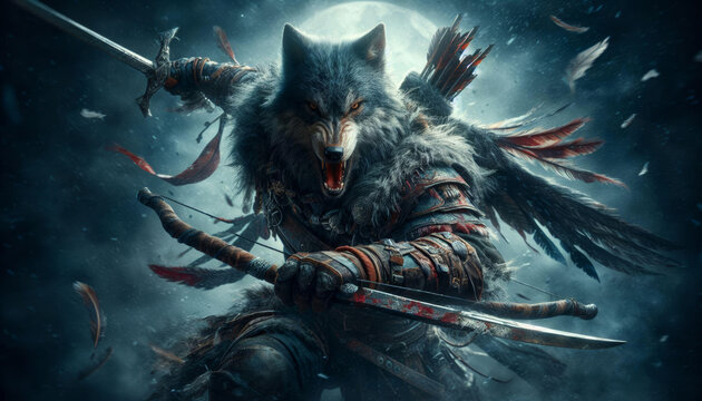 Warrior Wolf in Action - Generative AI