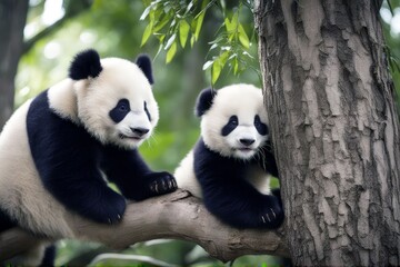 'tree giant panda baby china bear wild wildlife zoo animal asia bamboo bathing big black chinese...