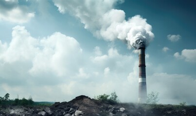 Fototapeta na wymiar A chimney spewing smoke, environmental theme poster