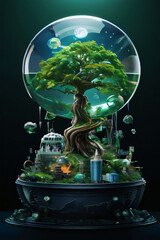 Earth day significance portrayed by tree and globe