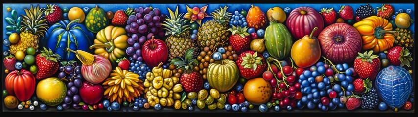 Naklejka na ściany i meble Exotic fruit assortment in natural light. Vibrant array of fresh, displayed outdoors