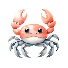Cute cartoon crab isolated on white background. Watercolor illustration.