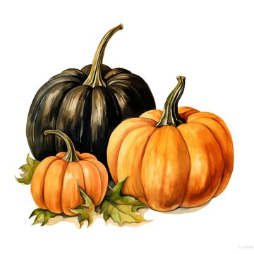 Pumpkins. Hand drawn watercolor illustration isolated on white background