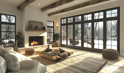 Modern minimalistic rustic interior design. Cozy and modern with traditional elements and...