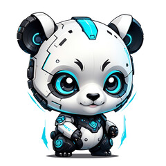 Cute chibi panda robot with cyberpunk style for children
