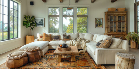 Modern minimalistic rustic interior design. Cozy and modern with traditional elements and comfortable furniture