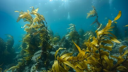 Fototapeta na wymiar Discover the CO-sequestering power of blue carbon sinks such as kelp forests and seagrass meadows. Concept Blue Carbon, CO-sequestering, Kelp Forests, Seagrass Meadows, Carbon Sink