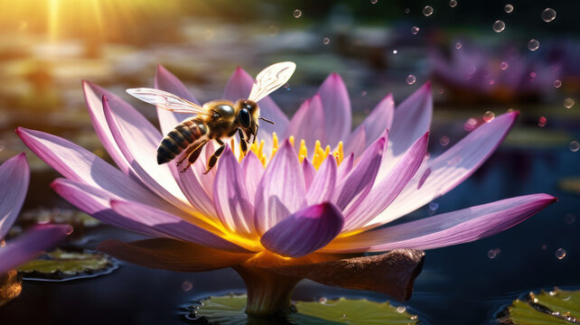 A bee wings landing on flower
