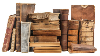 A collection of tattered and aged books, rich with history and stories untold.
