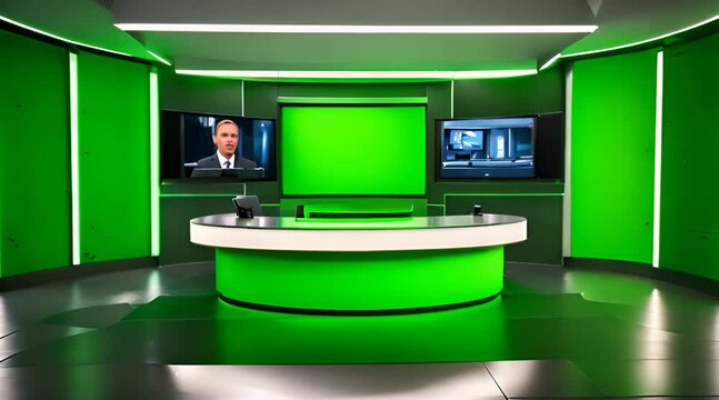 Cutting-Edge 3D Virtual News Studio Green Screen Background: Engaging Visuals for Dynamic Presentations
