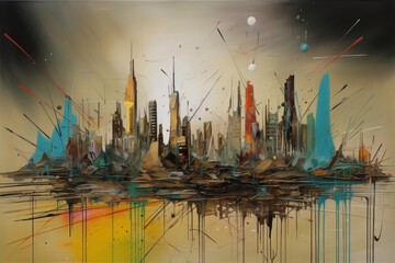 Nowy Jork Manhattan kolorowy akrylowy obraz Generative AI	 - obrazy, fototapety, plakaty