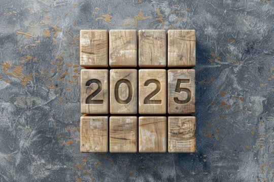 Wooden block with the number 2025 written on it