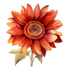 Watercolor red sunflower isolated on white background. Hand drawn illustration.