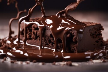 melting chocolate melted swirl stack powder bar dark background top sweet food view closeup white...