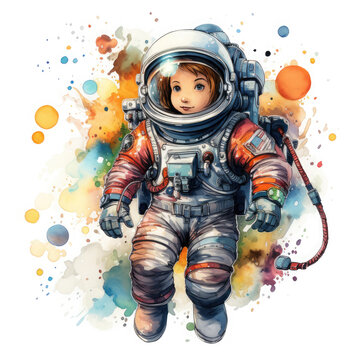 Watercolor Astronaut floating in space, clipart Illustration, Generative Ai