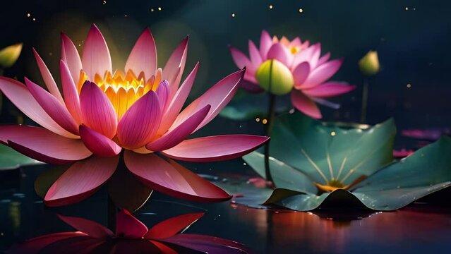 a photo realistic image of a beautiful lotus flower on a dark background in the style of seamless loop animation
