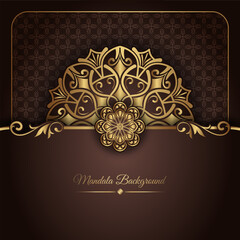 Luxurious brown background, floral pattern, with gold mandala decoration