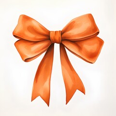 Watercolor orange bow isolated on white background. Hand drawn illustration.