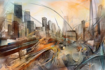 Nowy Jork Manhattan kolorowy akrylowy obraz Generative AI - obrazy, fototapety, plakaty